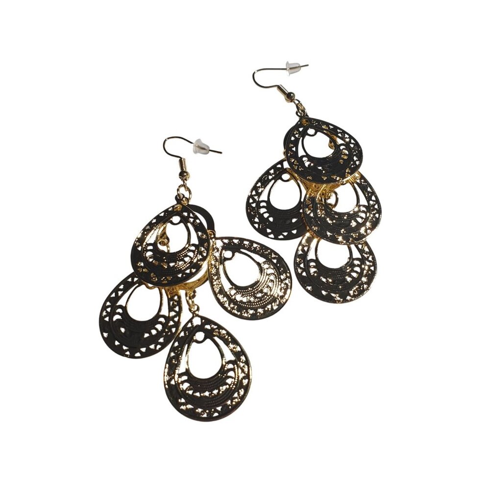 Gold Tone Dangling Teardrop Earrings Hook Lightweight Pierced Ears Jewelry Gift